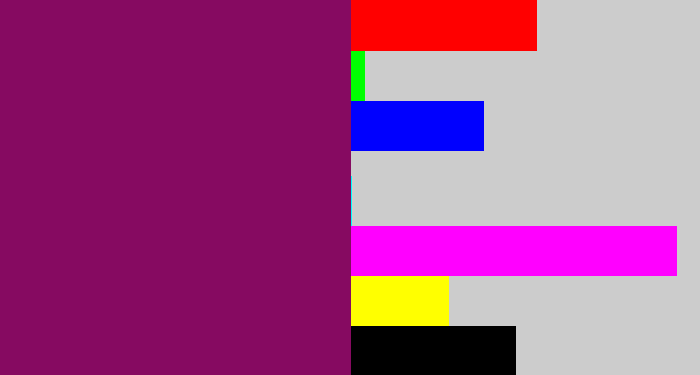 Hex color #860a61 - reddish purple