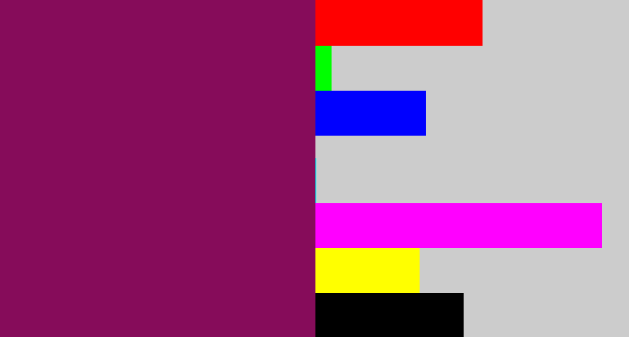 Hex color #860c5a - reddish purple