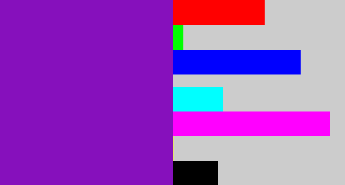 Hex color #8610bc - purple