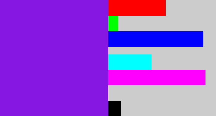 Hex color #8616e1 - violet