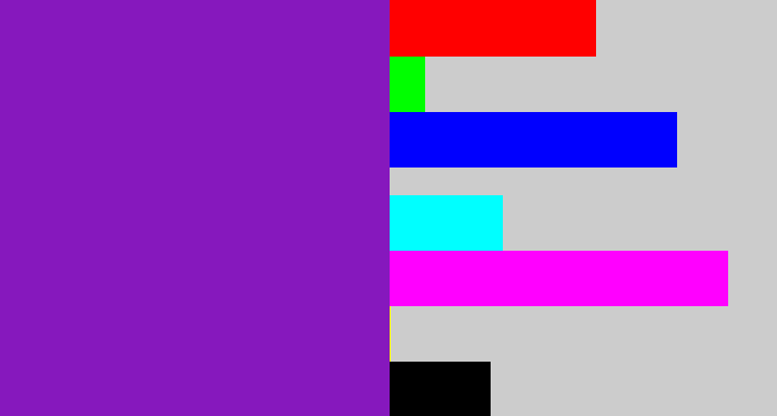 Hex color #8618bd - purple