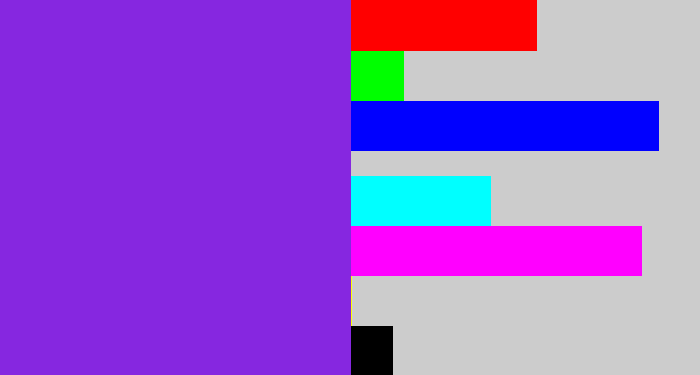 Hex color #8627e0 - bluish purple