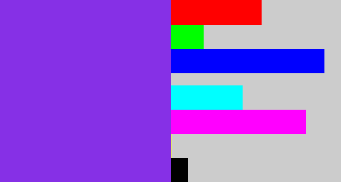Hex color #8630e6 - bluish purple