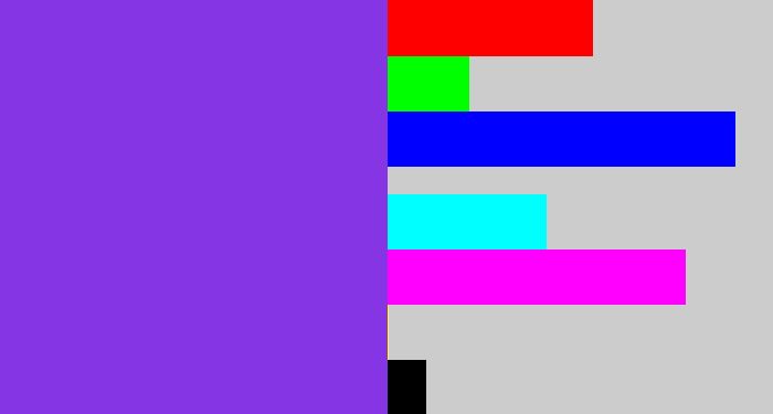 Hex color #8635e5 - bluish purple