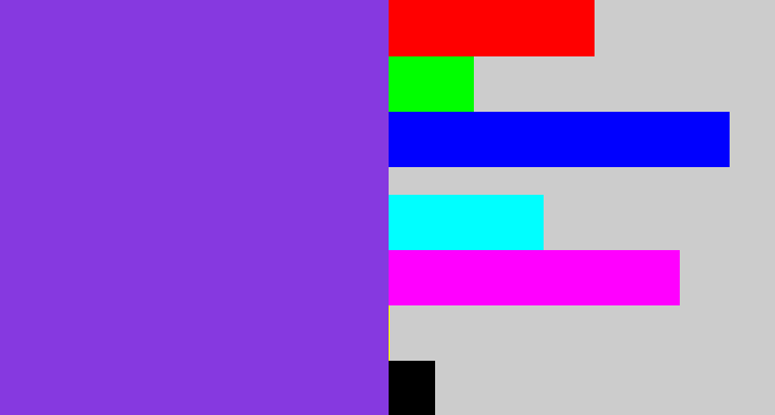 Hex color #8639e0 - bluish purple