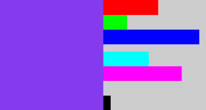 Hex color #863aee - bluish purple