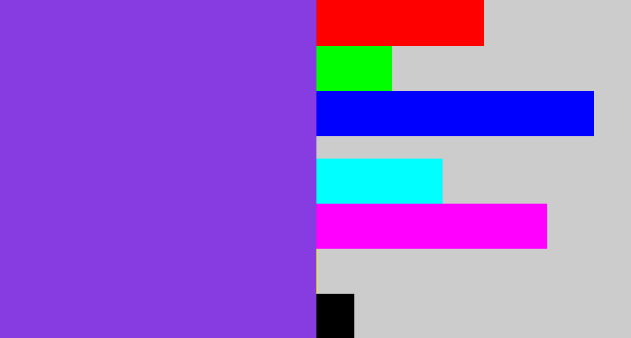 Hex color #863ce0 - bluish purple