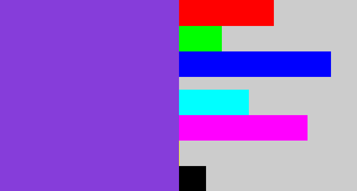 Hex color #863dda - bluish purple