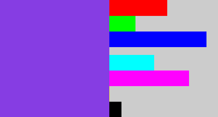 Hex color #863de3 - bluish purple