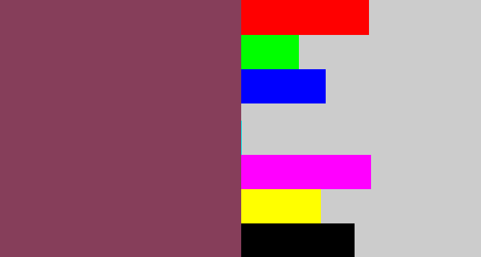 Hex color #863e5a - dark mauve