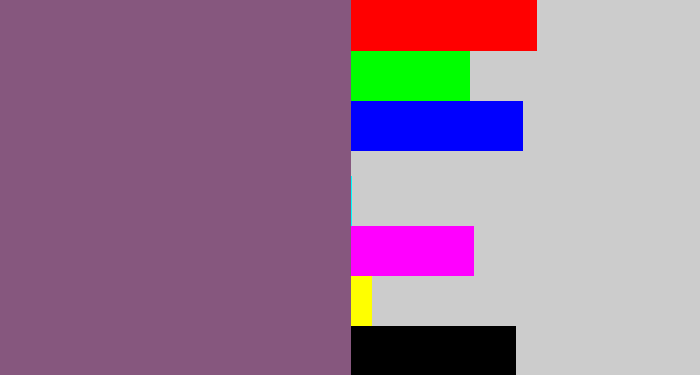 Hex color #86577e - dull purple