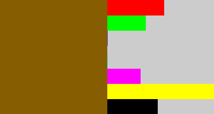 Hex color #865d00 - poo brown