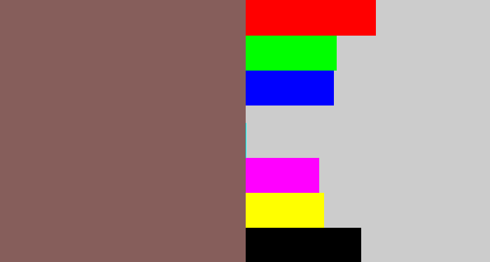 Hex color #865e5b - dark taupe