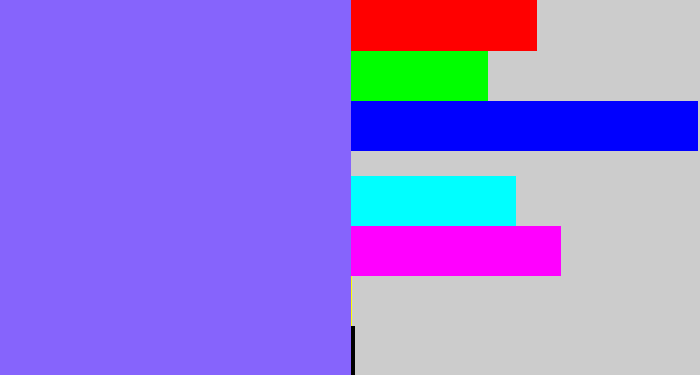 Hex color #8664fc - purpley