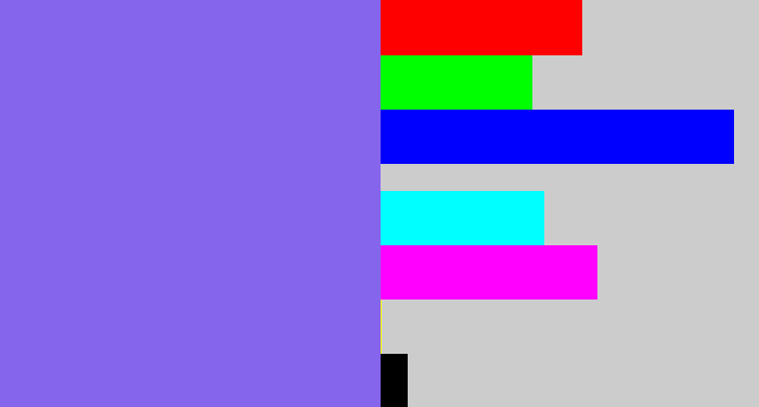 Hex color #8665ed - purpley