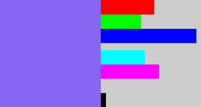 Hex color #8665f1 - purpley
