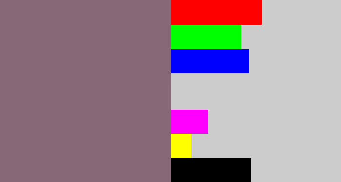 Hex color #866976 - purplish grey
