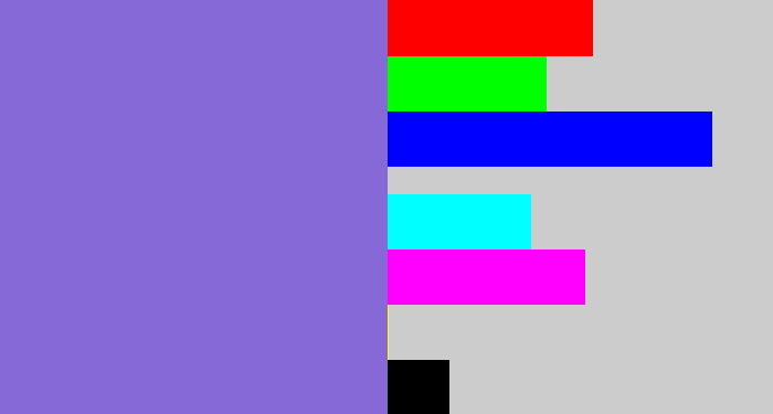 Hex color #8669d6 - purpley