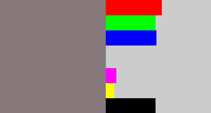 Hex color #86787b - medium grey