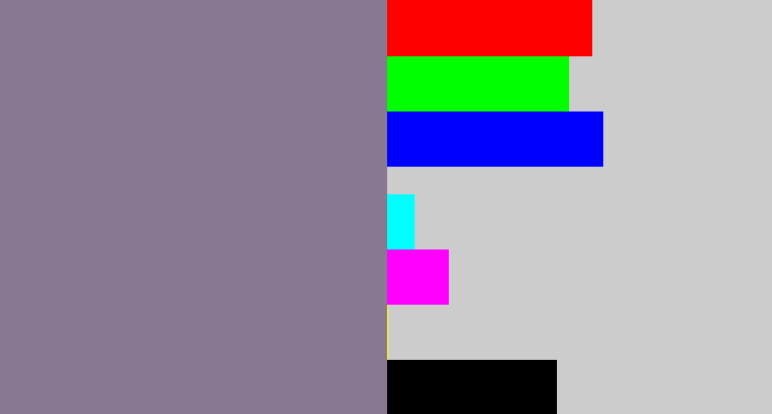 Hex color #867990 - greyish purple