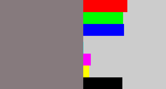 Hex color #867a7d - medium grey