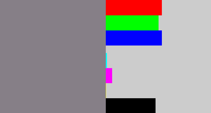 Hex color #867f87 - medium grey