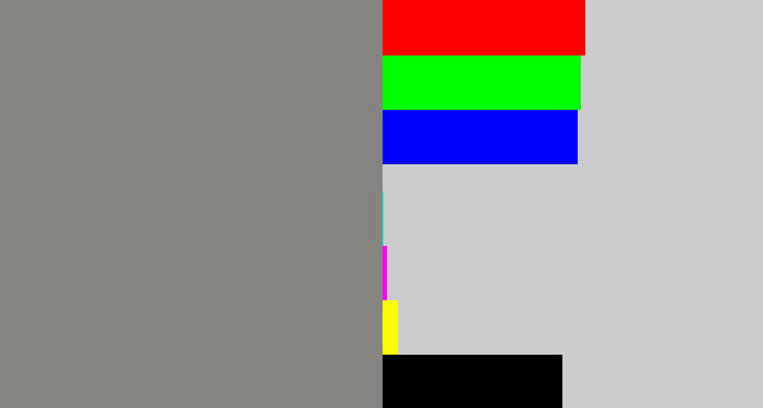 Hex color #868481 - medium grey