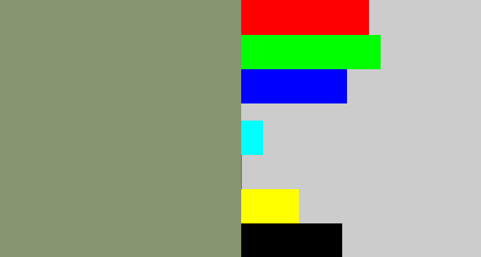 Hex color #869470 - green grey