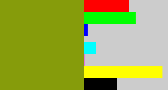 Hex color #869c0b - vomit green