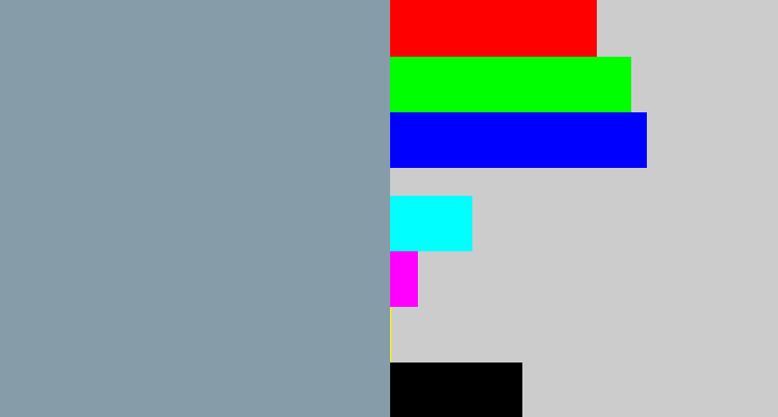 Hex color #869da9 - bluey grey