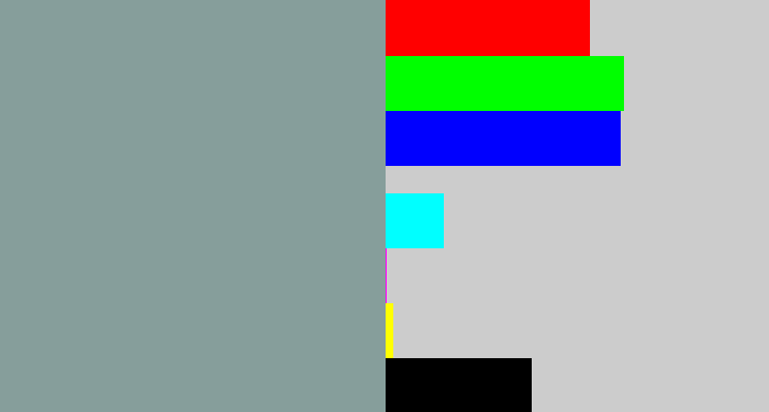 Hex color #869e9b - grey