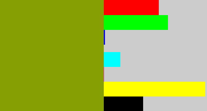 Hex color #869f03 - vomit green