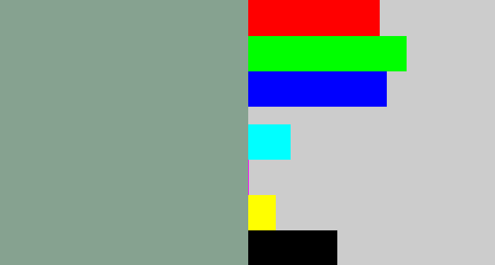 Hex color #86a290 - grey