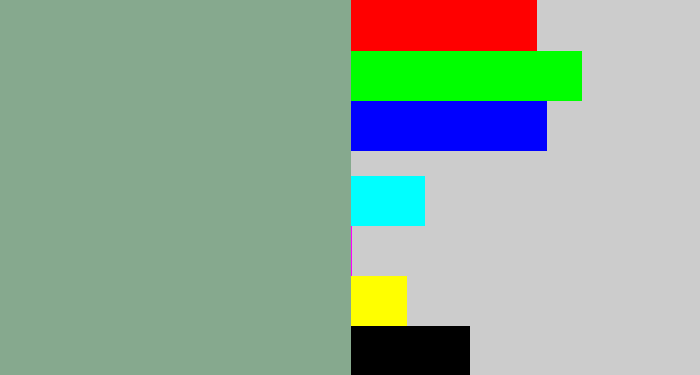 Hex color #86a98e - greenish grey