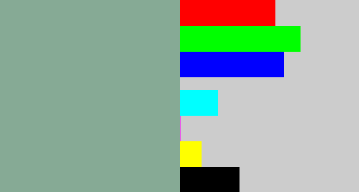 Hex color #86aa95 - greenish grey