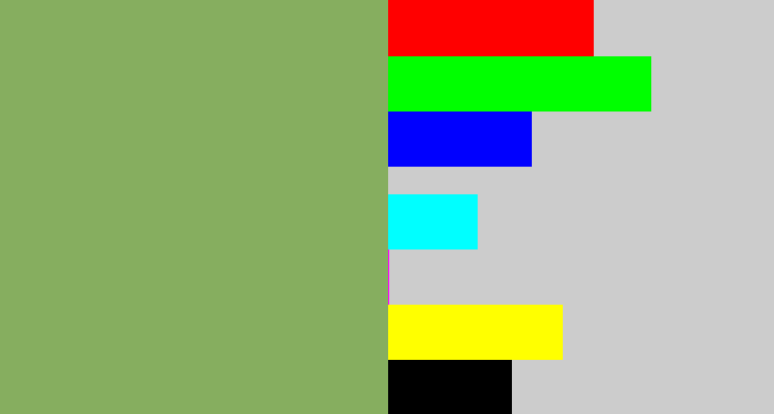 Hex color #86ae5f - asparagus
