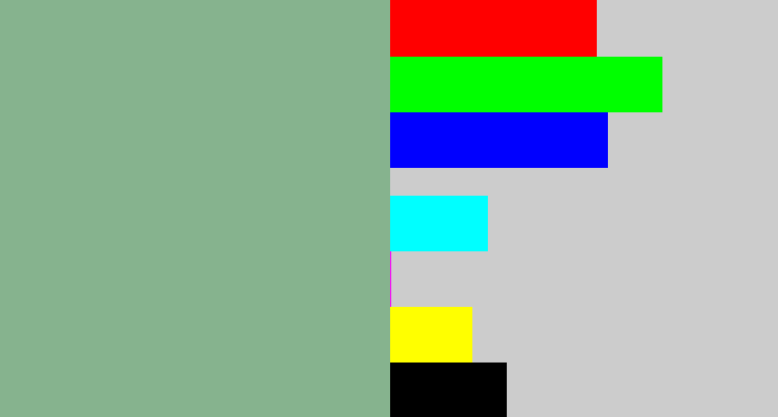 Hex color #86b38e - greenish grey