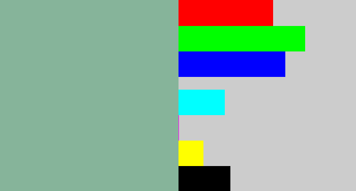 Hex color #86b49a - greenish grey