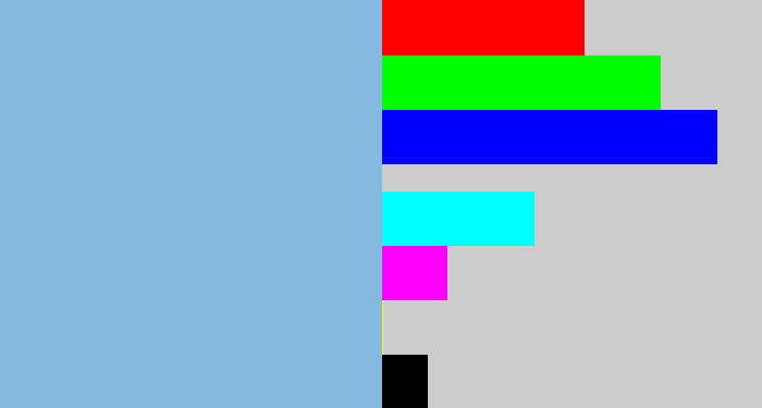 Hex color #86b9e0 - light grey blue