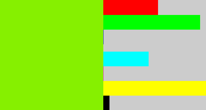 Hex color #86f000 - bright lime