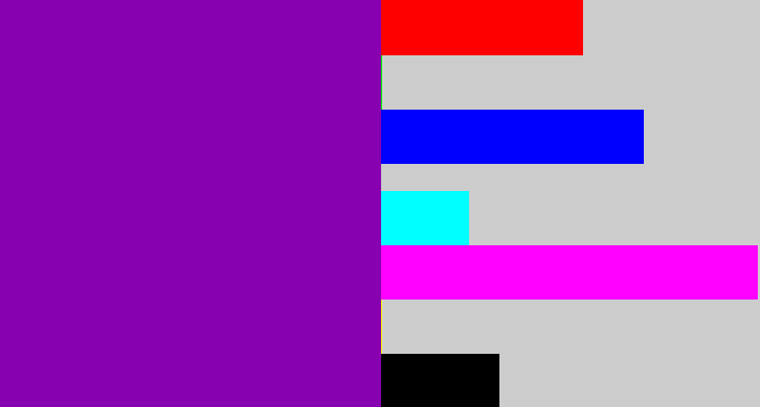 Hex color #8701b0 - barney purple