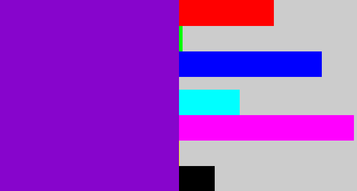 Hex color #8705cc - violet