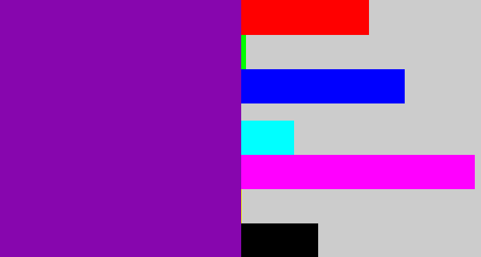 Hex color #8706ae - purple