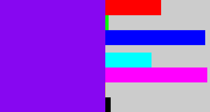 Hex color #8707f1 - vivid purple