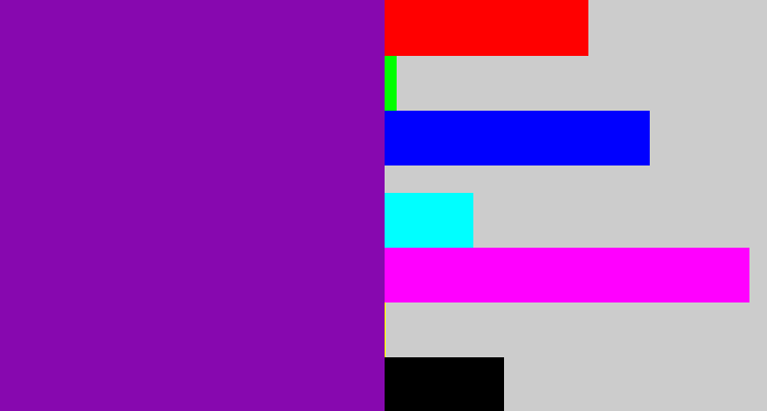 Hex color #8708af - purple