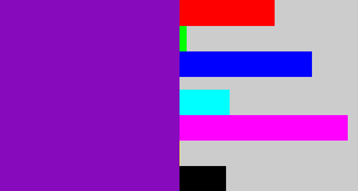 Hex color #870bbc - purple