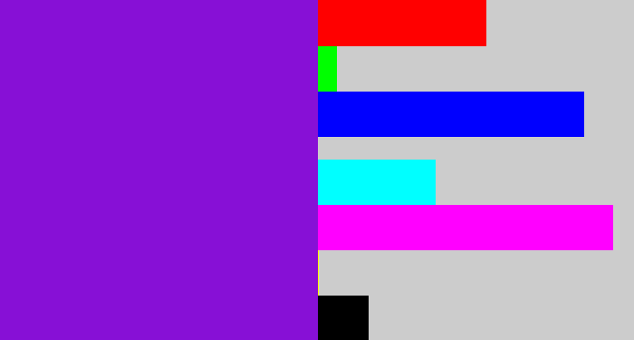 Hex color #8710d6 - violet