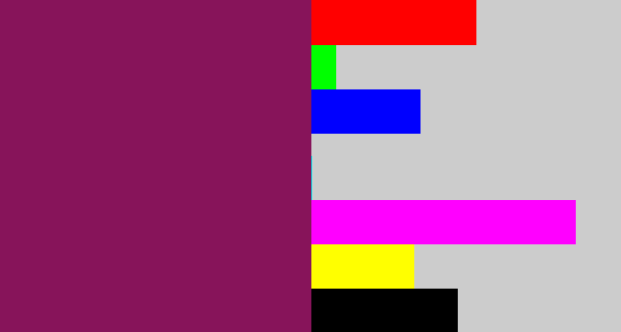 Hex color #87145a - reddish purple