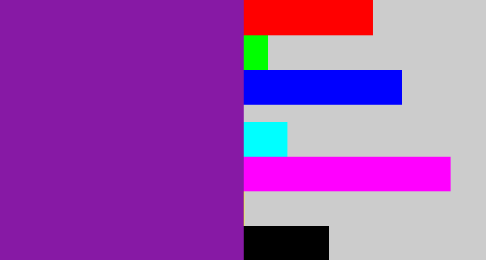 Hex color #8719a5 - purple