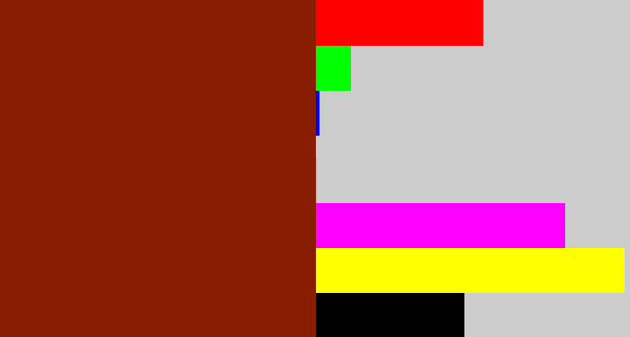 Hex color #871d03 - brick red